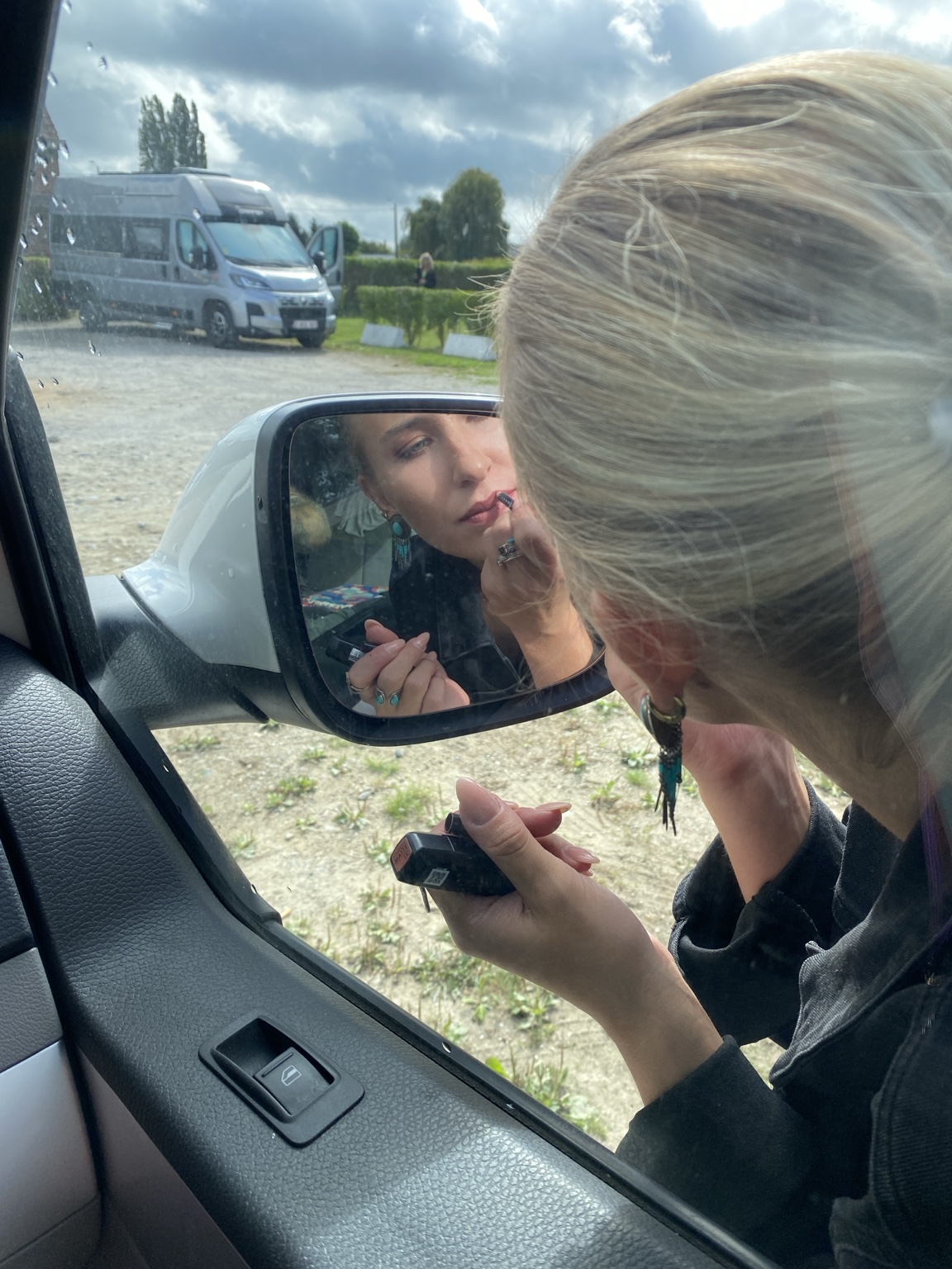Using the van mirror while camping